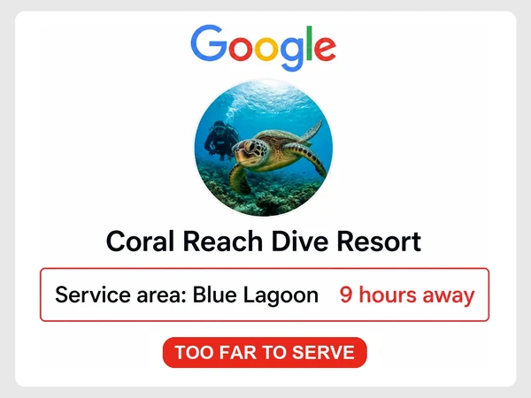 Coral Reach Dive Resort Google profile lists Blue Lagoon as a service area nine hours away.