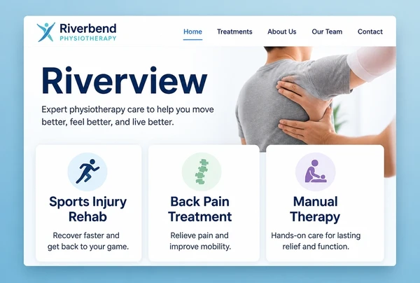 A physiotherapy area page with a town heading, a short paragraph and three treatment cards