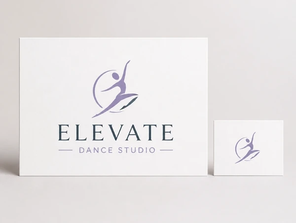 A finished dance studio logo printed large beside its icon shown small on a plain card
