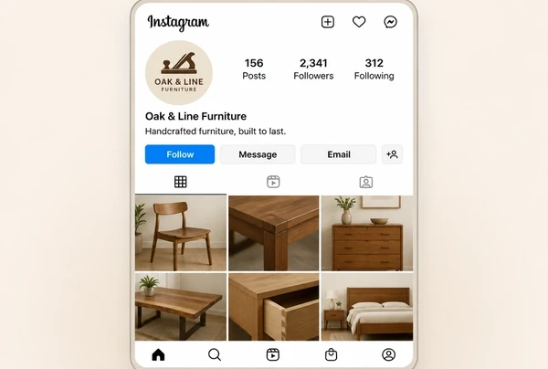 An Instagram profile for a furniture maker using the logo icon as its profile picture