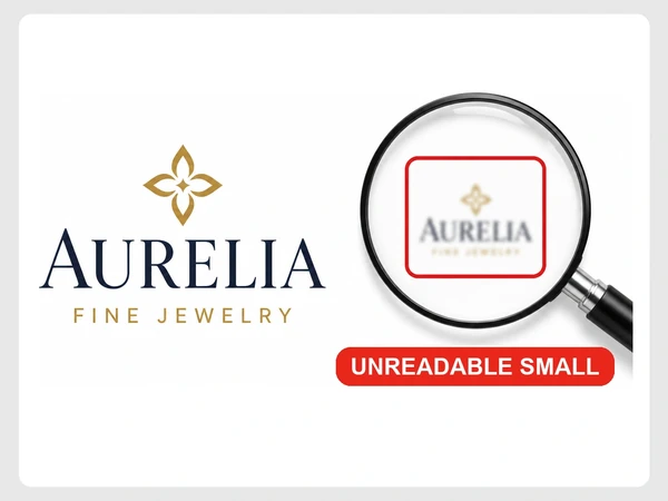 Aurelia Fine Jewelry shows a crisp large logo beside an unreadable thumbnail under a magnifying glass.