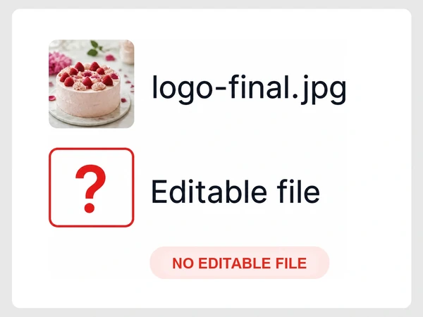 Maison Petal shows logo-final JPG while the Editable file row contains a large red question mark.