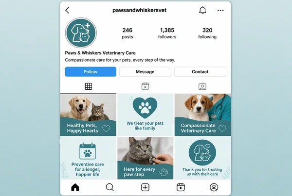 An Instagram profile for a veterinary practice using the logo icon as its profile picture