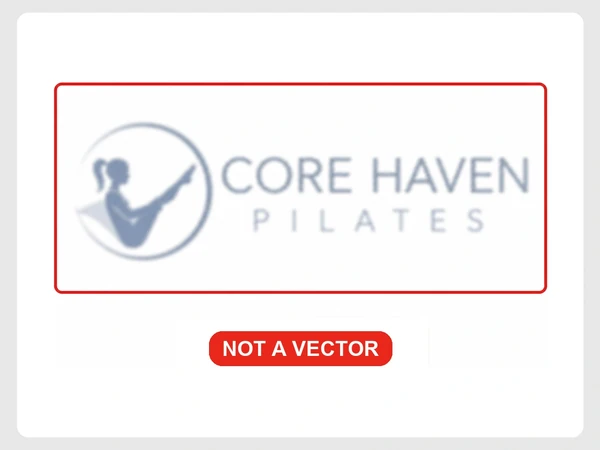 Core Haven Pilates email attachment shows a blurry logo preview outlined red and labeled Not a vector.