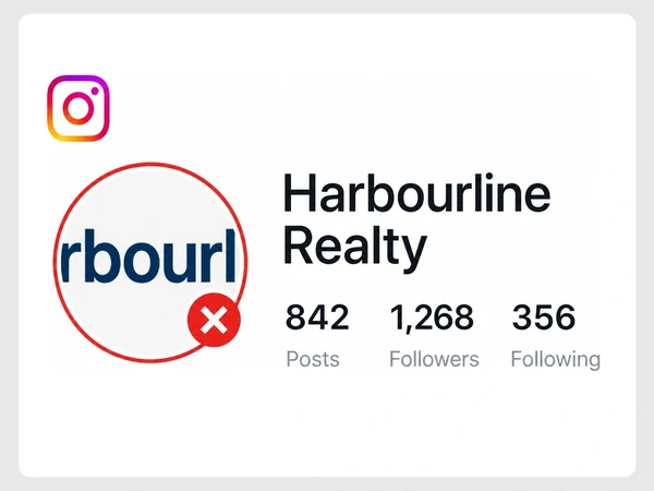 Harbourline Realty Instagram profile crops its wide logo to rbourl inside the round avatar.