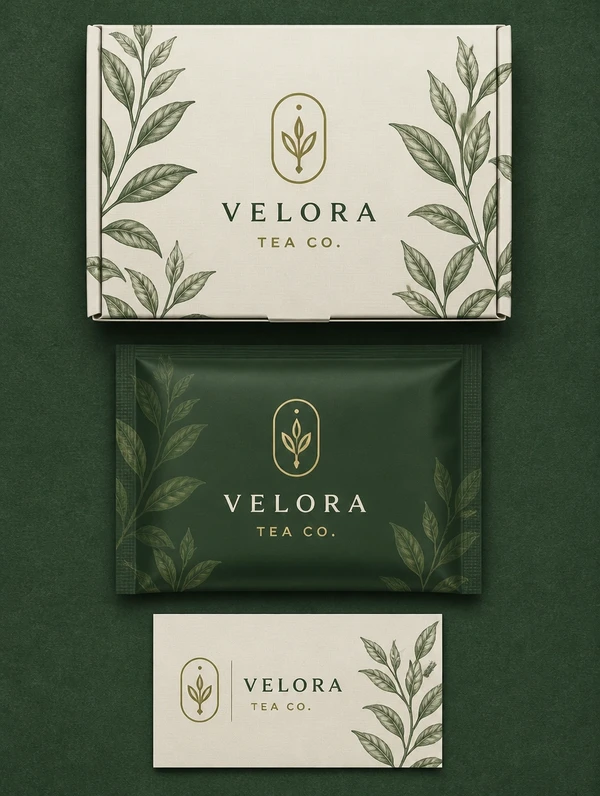 A tall stack of a box, a pouch and a card carrying one tea company logo