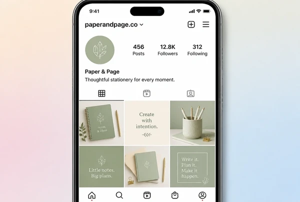 An Instagram profile for a stationery brand using the logo icon as its profile picture