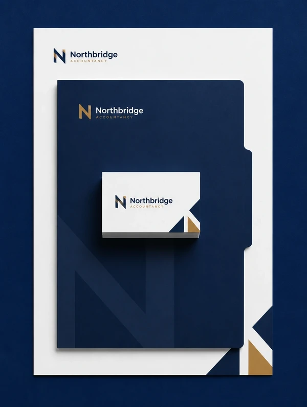 A tall stack of a name card, a folder and a letterhead carrying one firm's logo