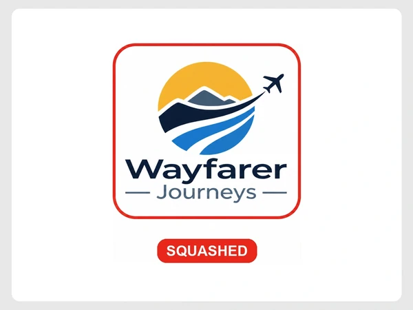 Wayfarer Journeys wide logo is visibly squashed thin inside a square phone app icon.