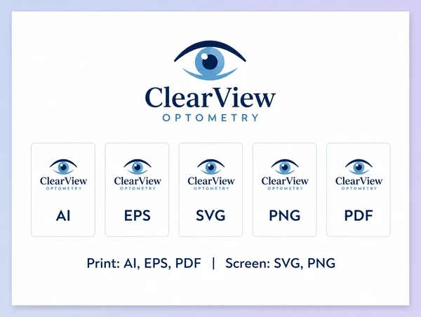 A printed handover sheet showing the optometry practice logo in five named file formats