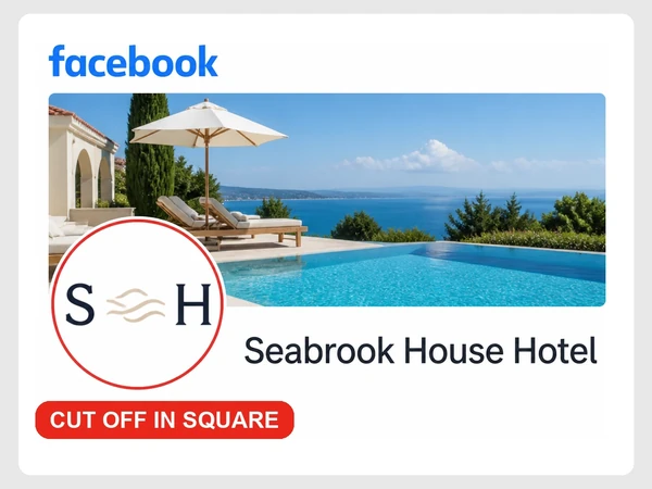 Seabrook House Hotel shows its wide logo cut off inside a round Facebook profile picture.