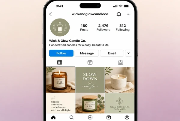 An Instagram profile for a candle maker using the logo icon as its profile picture