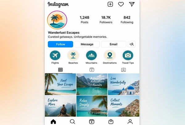An Instagram profile for a travel agency using the logo icon as its profile picture