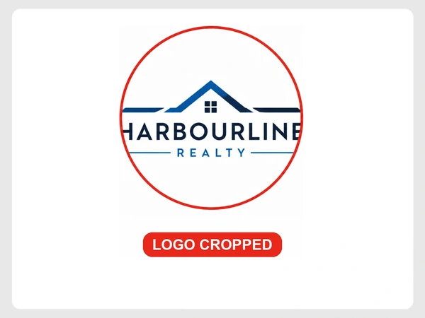 Harbourline Realty shows its wide logo cropped at both ends inside a WhatsApp Business profile picture.