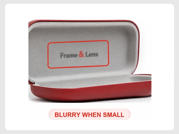 Frame & Lens shows its logo printed small and blurry on a glasses case.