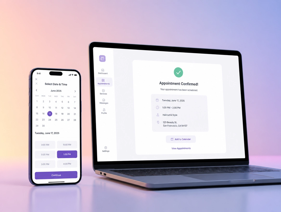 Website mockup showing booking and quote pages