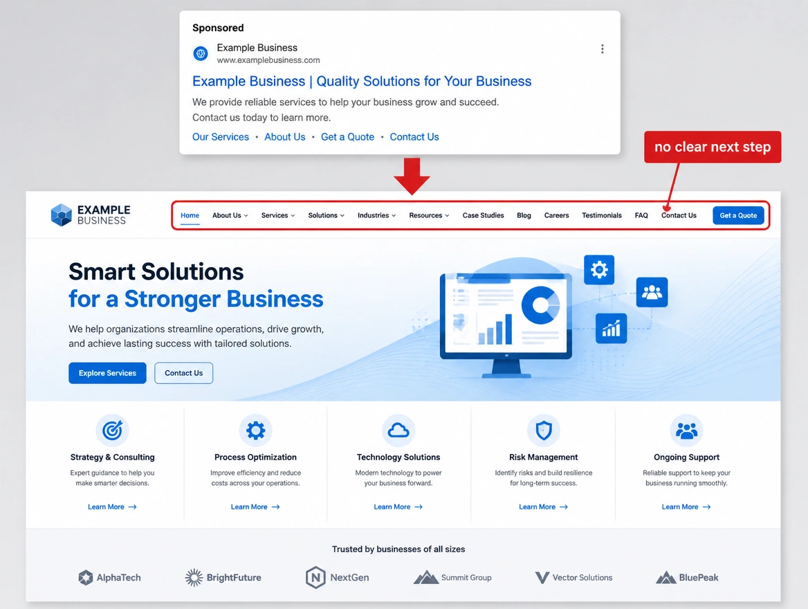 A cluttered homepage receiving advertisement traffic