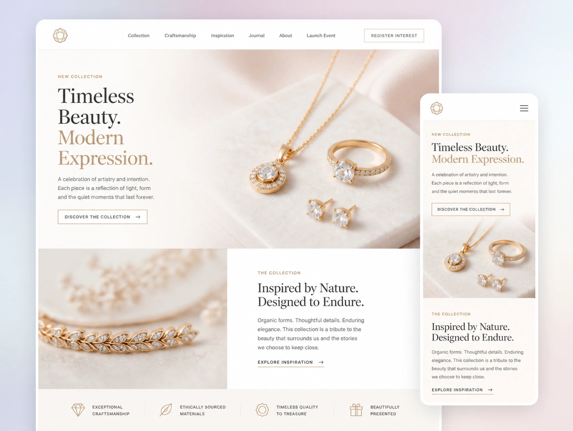 Website mockup showing campaign landing pages