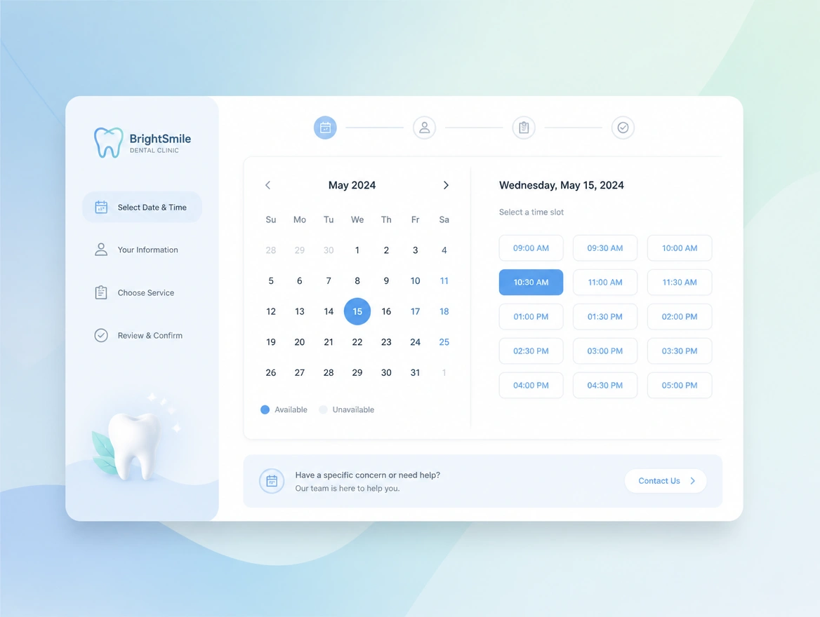 Website mockup showing straight to a booking