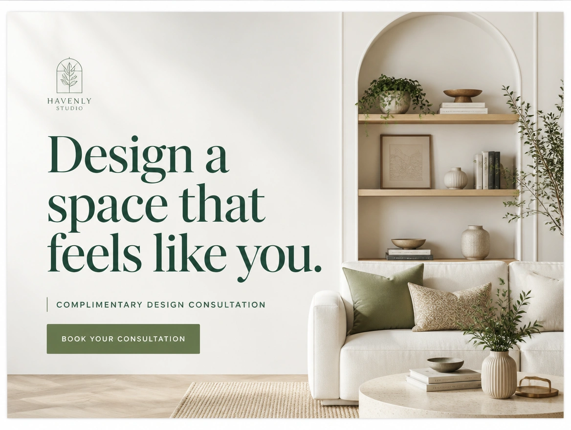 An interior design consultation landing page above the fold with one offer and one button