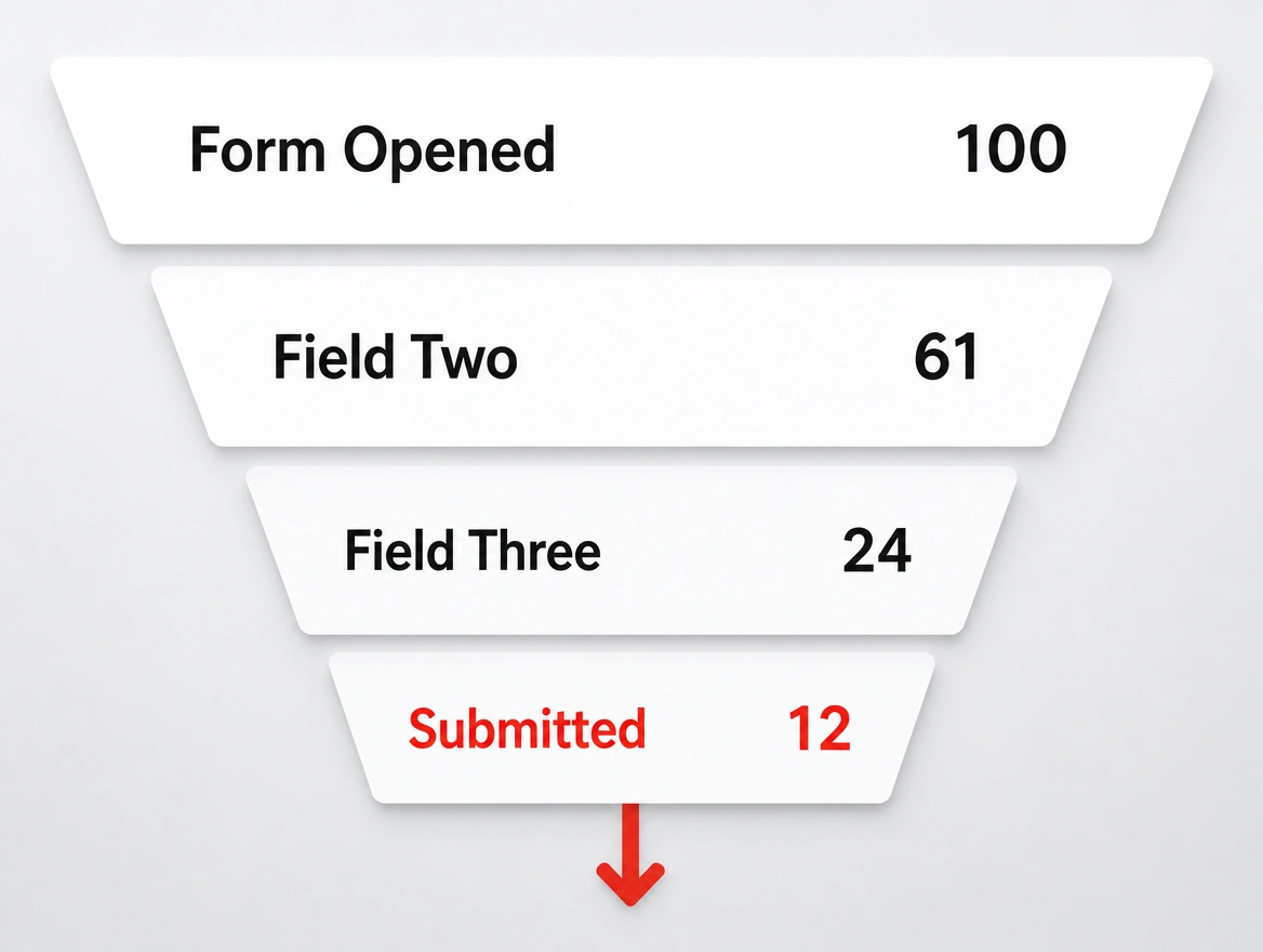A funnel where a hundred people open the form and twelve submit it
