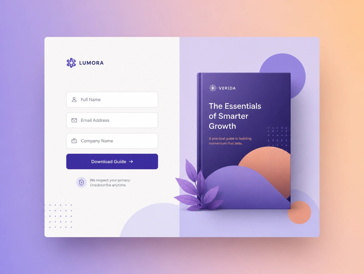 Website mockup showing lead capture pages