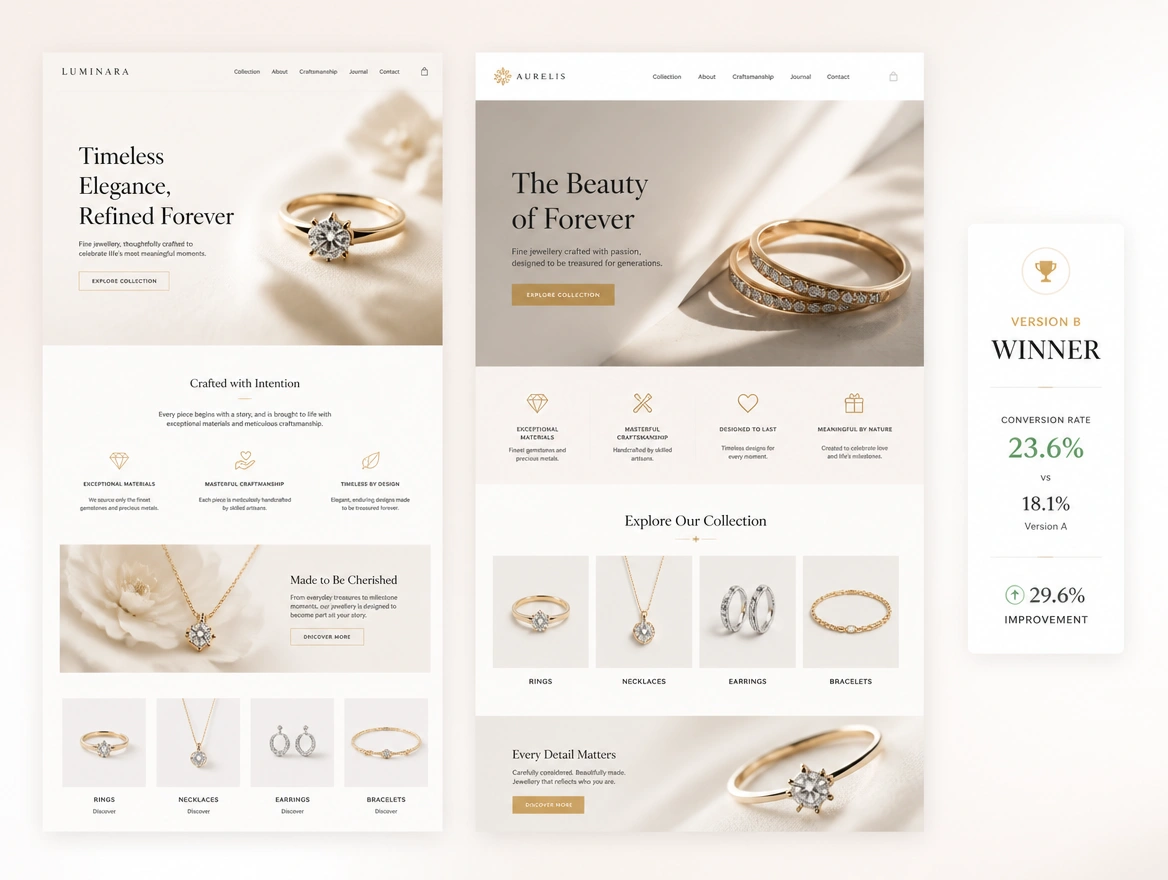 Website mockup showing testing and optimisation