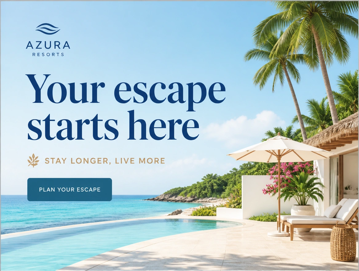 A seaside resort campaign landing page above the fold with one offer and one button