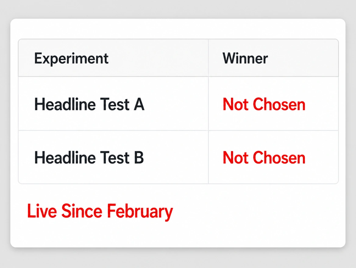Two headline tests listed with the winner column reading not chosen in red