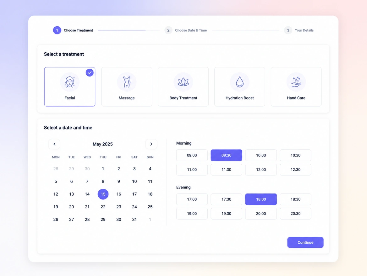 Website mockup showing booking and quote pages