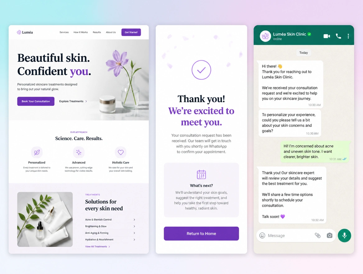Website mockup showing sales funnels