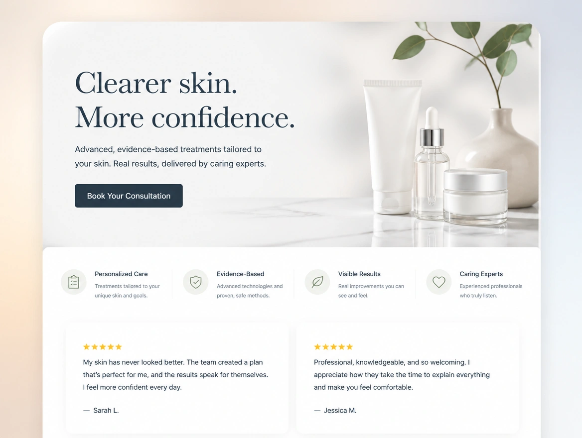 Website mockup showing sales pages