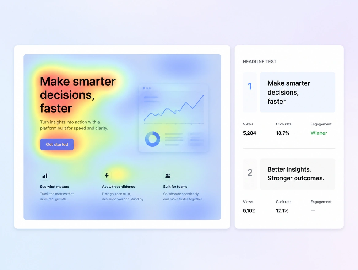 Website mockup showing testing and optimisation