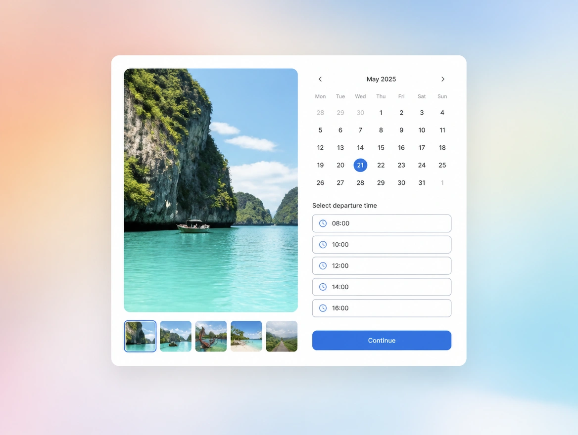 Website mockup showing straight into your diary