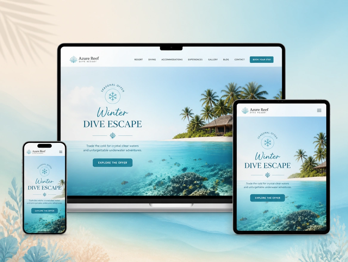 Website mockup showing one page per offer