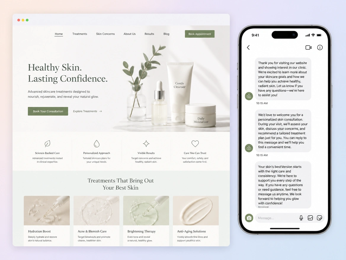 Website mockup showing page and follow-up together