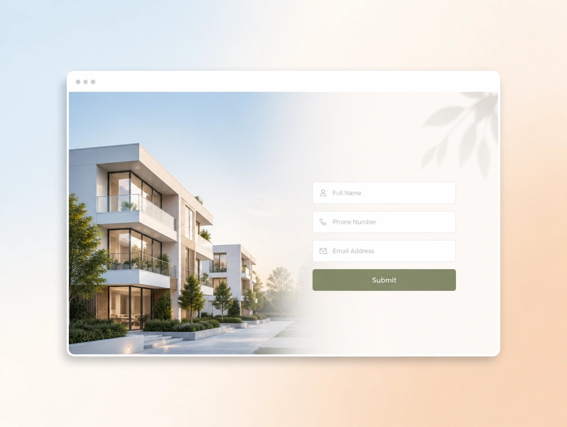 Website mockup showing lead capture pages