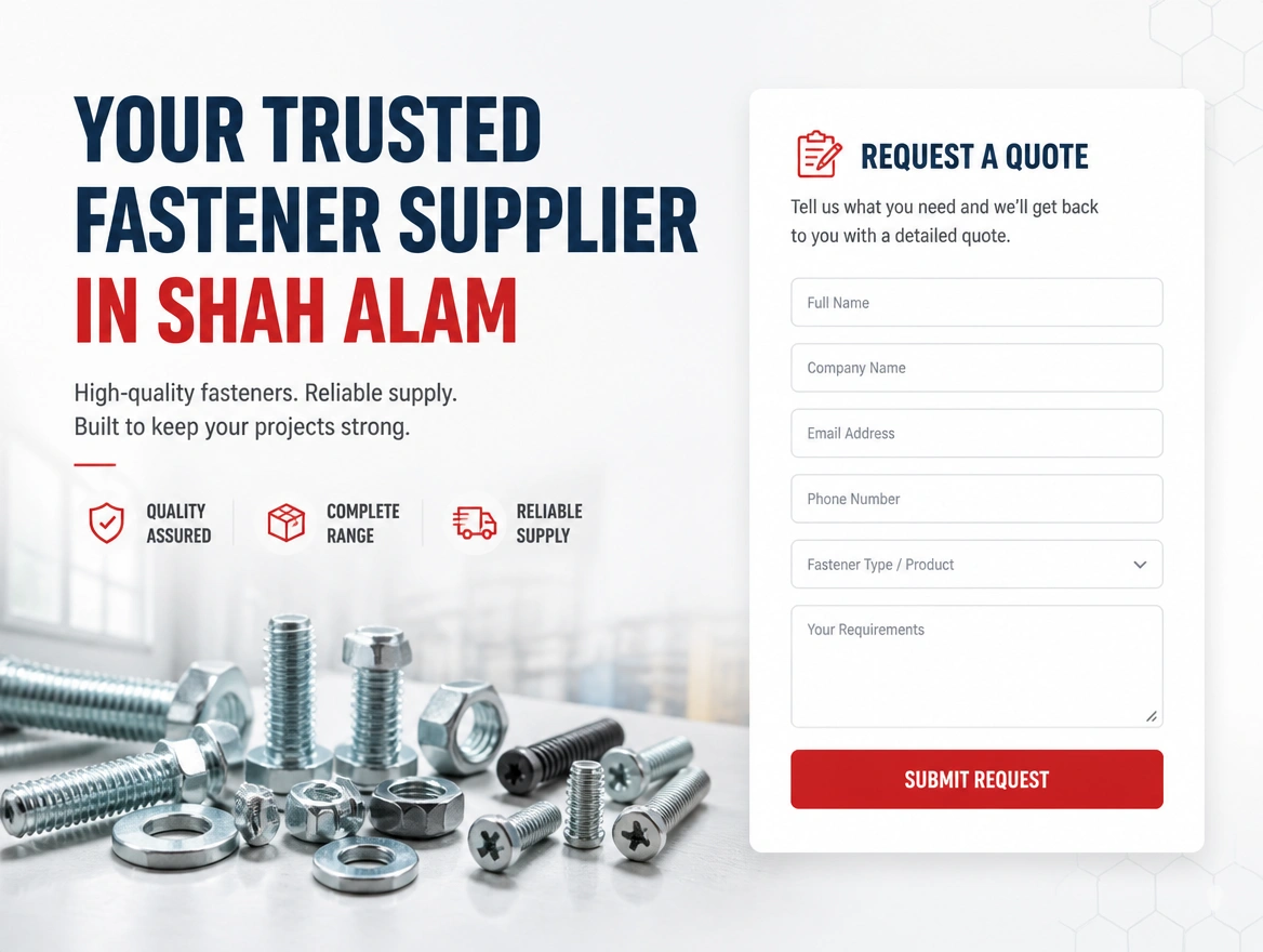 An industrial fastener supplier landing page with one headline and a short quote request form