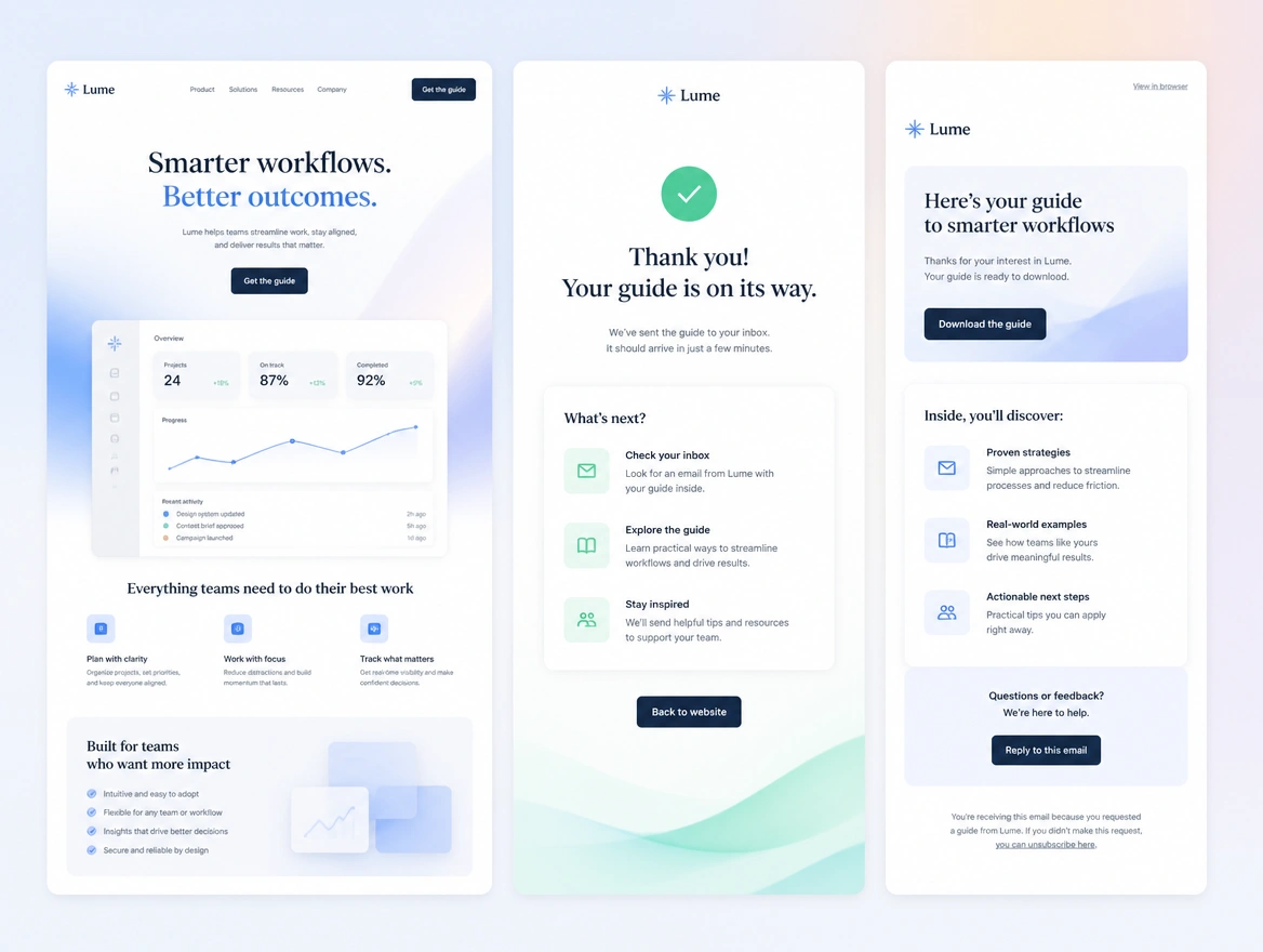 Website mockup showing sales funnels