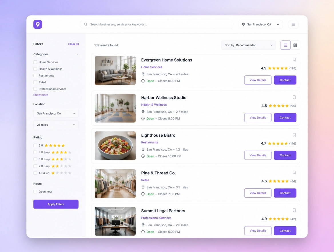 Website mockup showing listings and citations