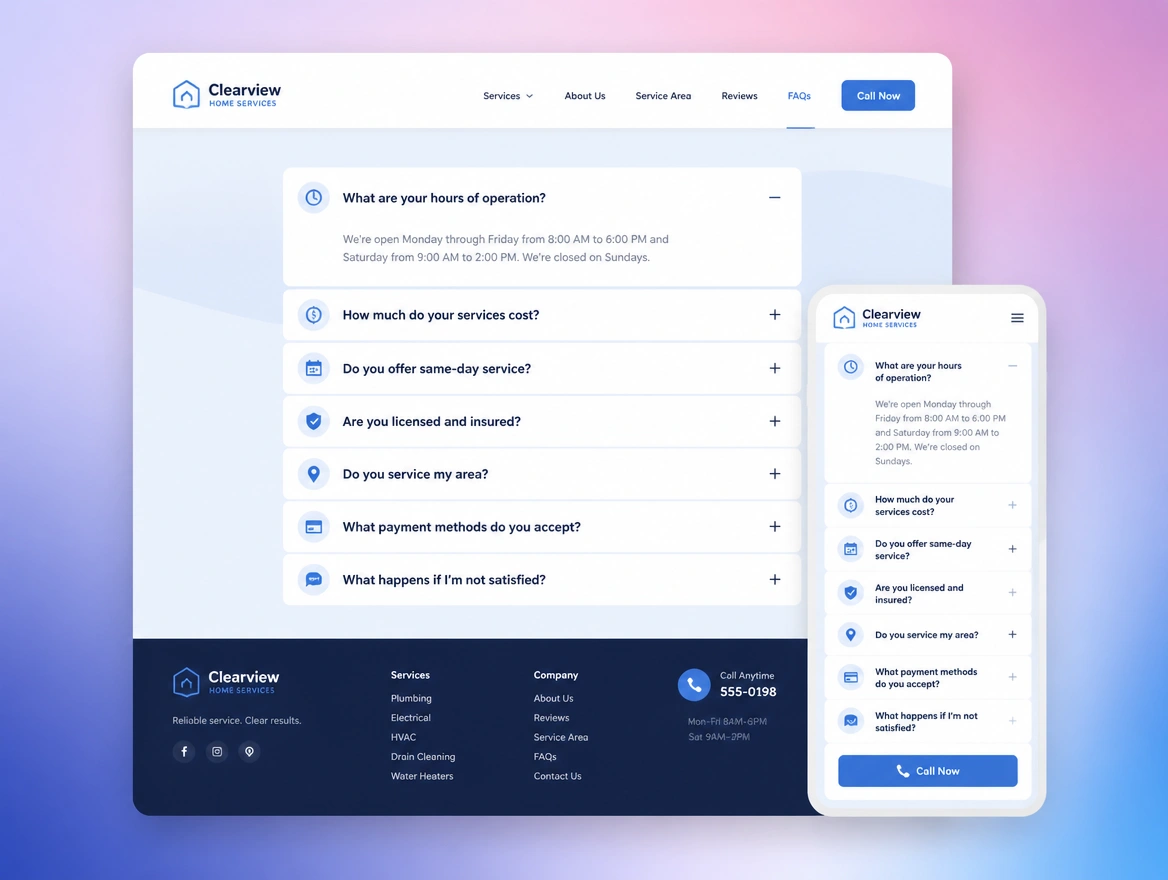 Website mockup showing local content