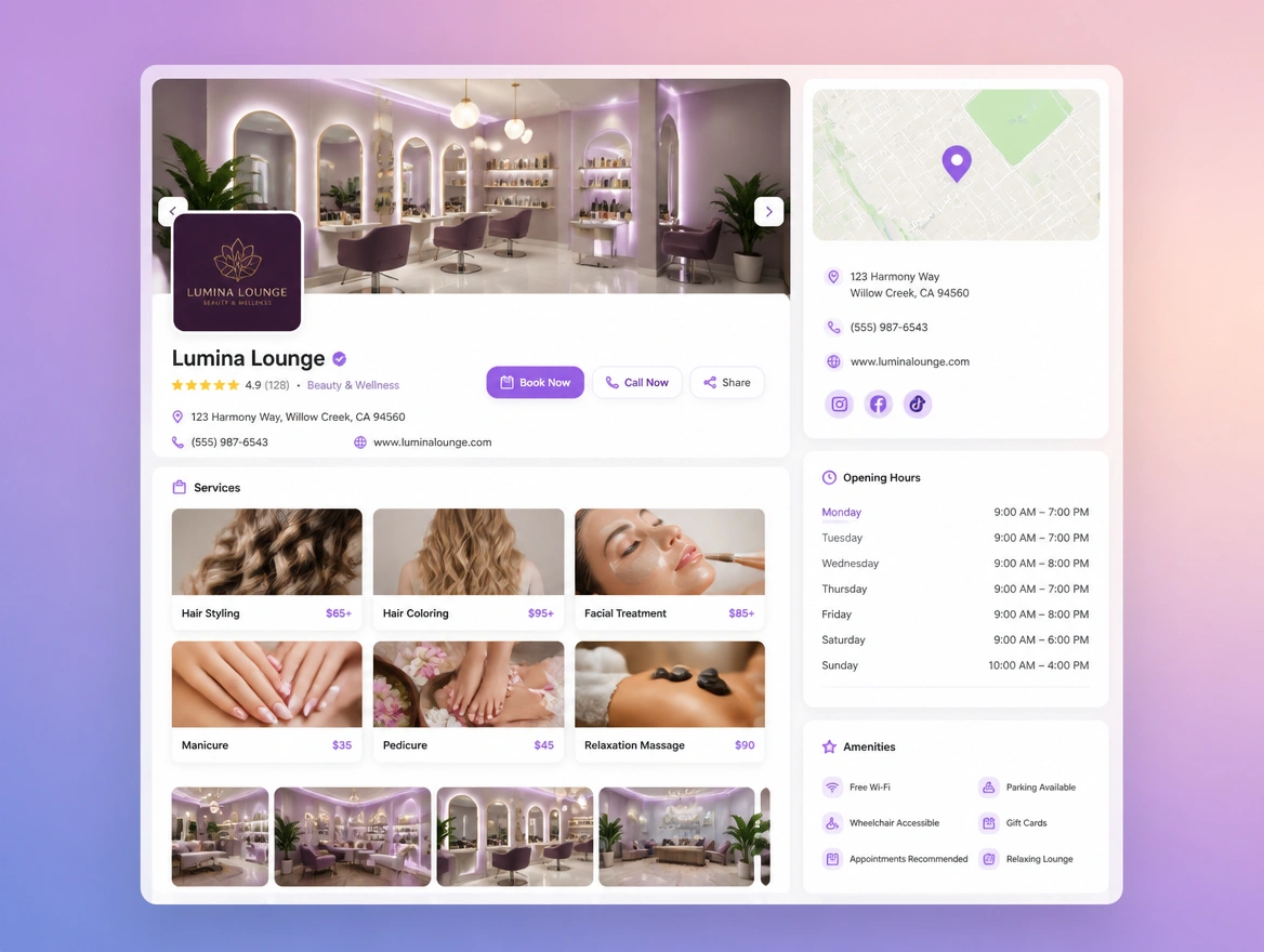 Website mockup showing google business profile