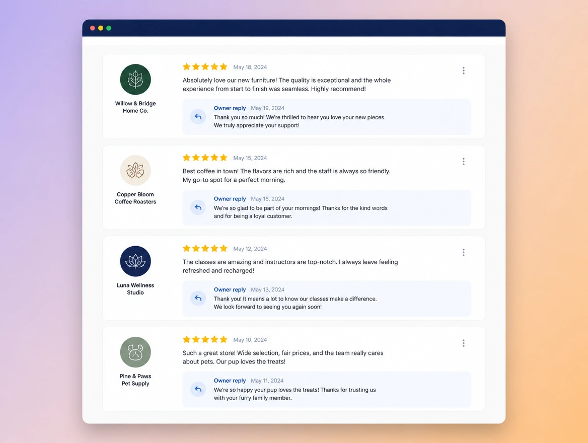 Website mockup showing reviews