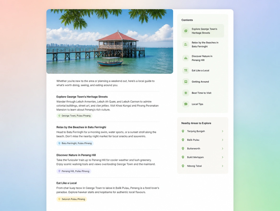 Website mockup showing local content