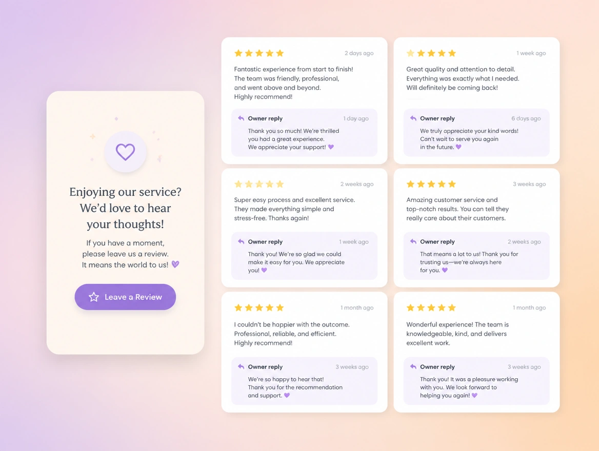 Website mockup showing reviews