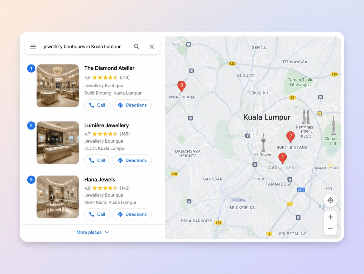 Website mockup showing map results