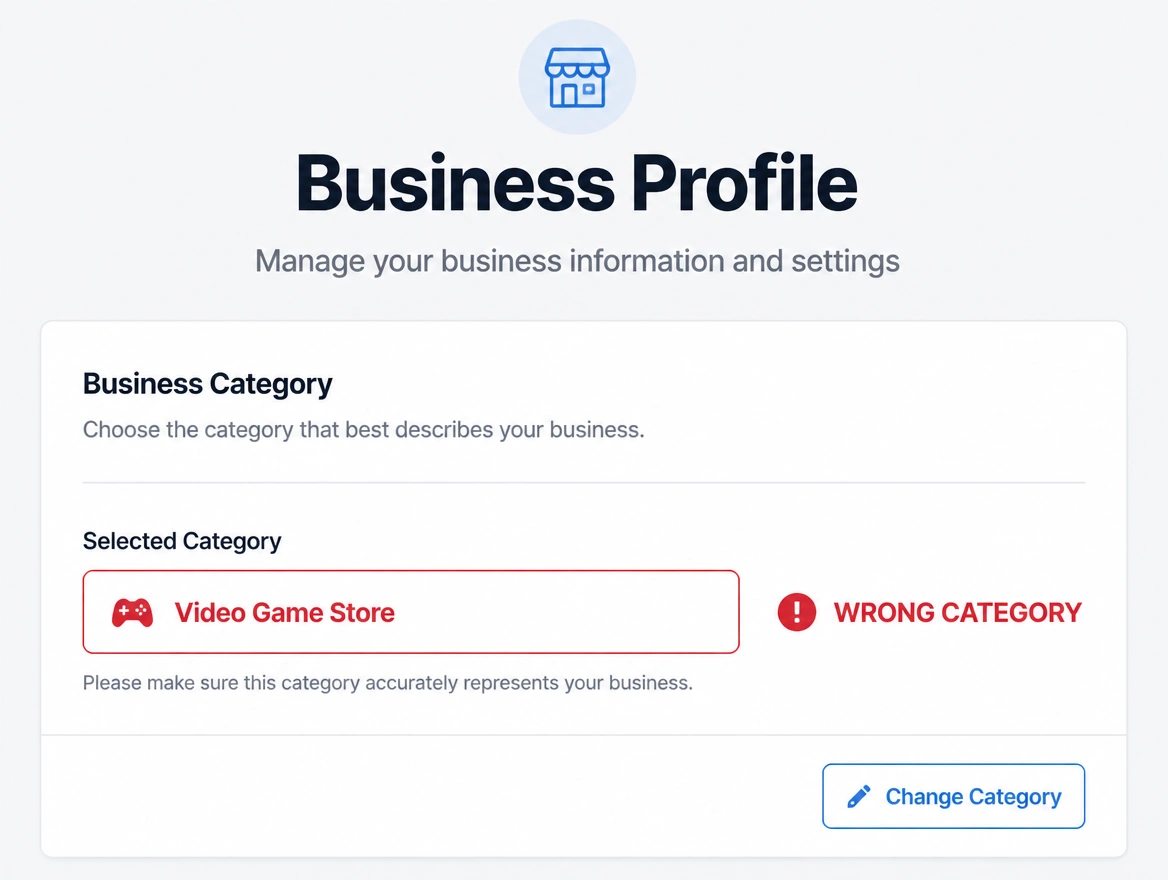 A profile category setting showing the wrong category selected