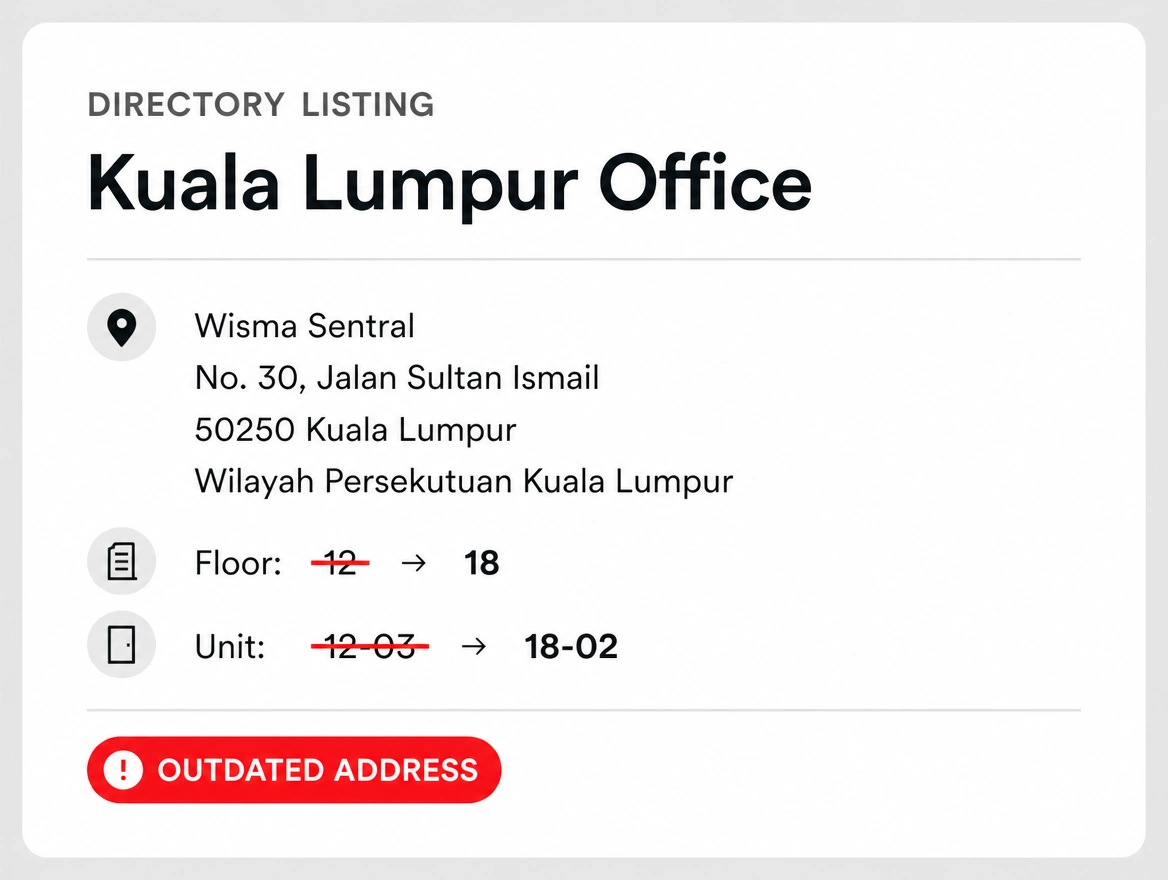 An old directory listing still showing a previous floor and unit number