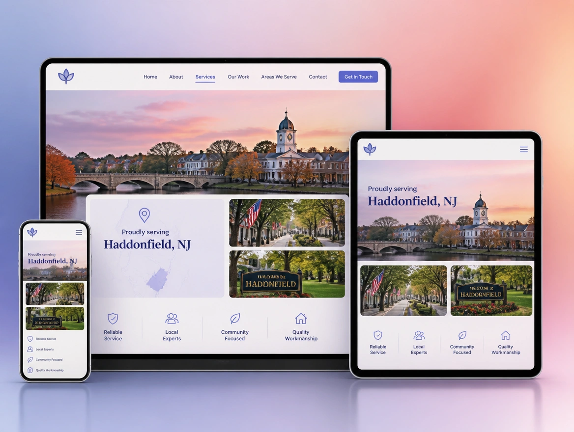 Website mockup showing area pages