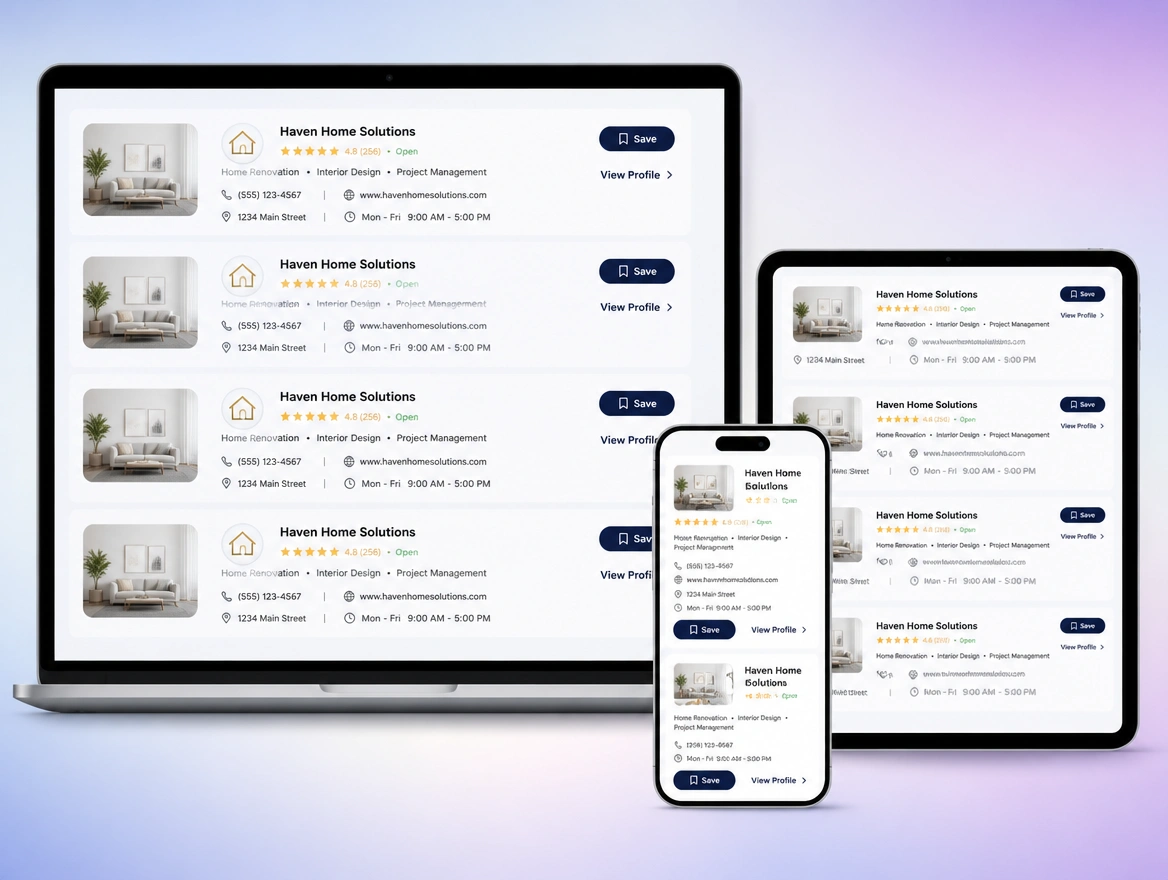 Website mockup showing listings cleaned